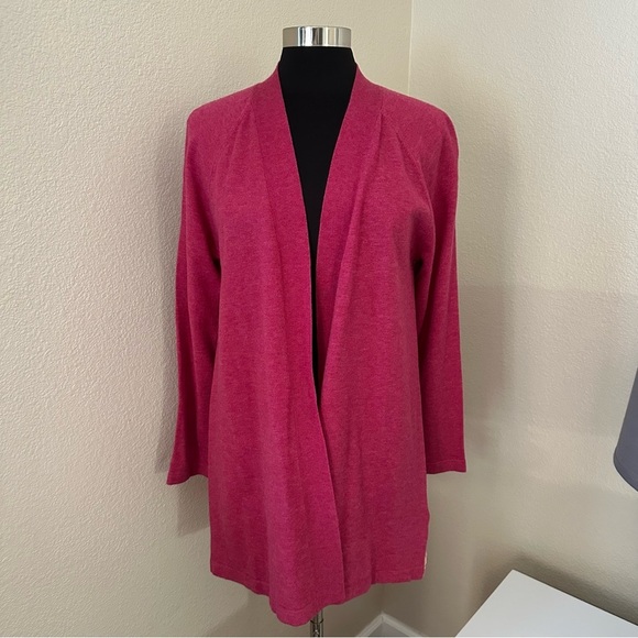NWT Soft Surroundings PATTERN BACK Mix Media Pink Open-Front Floral Cardigan - Picture 1 of 10